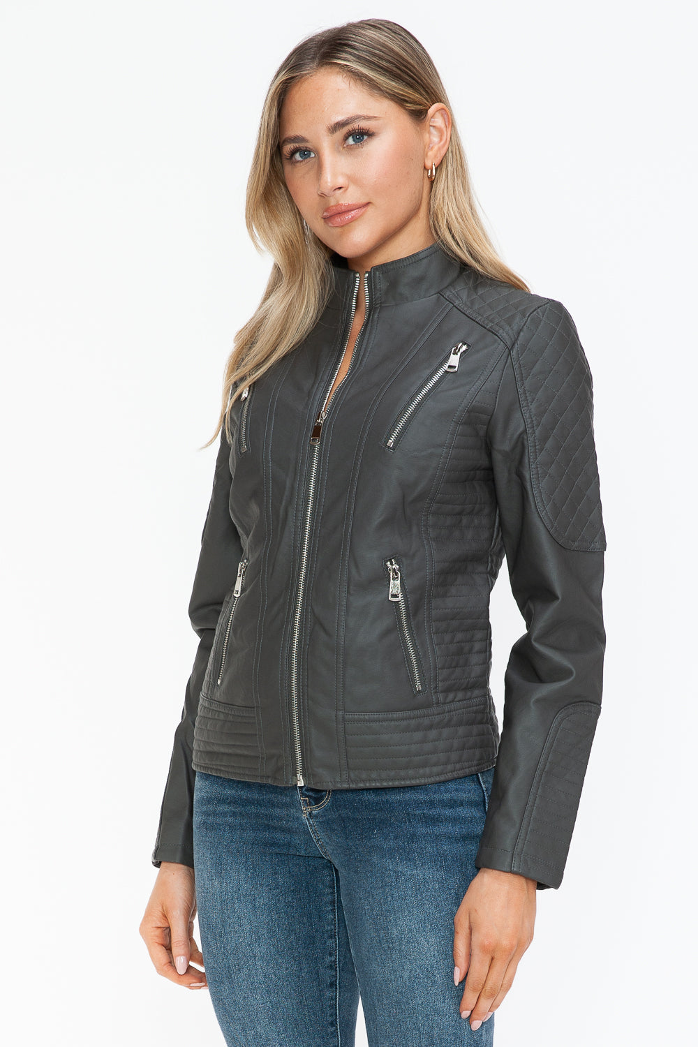 Outfit Flow - Snobbish Faux Leather Zip Up Mock Neck Jacket