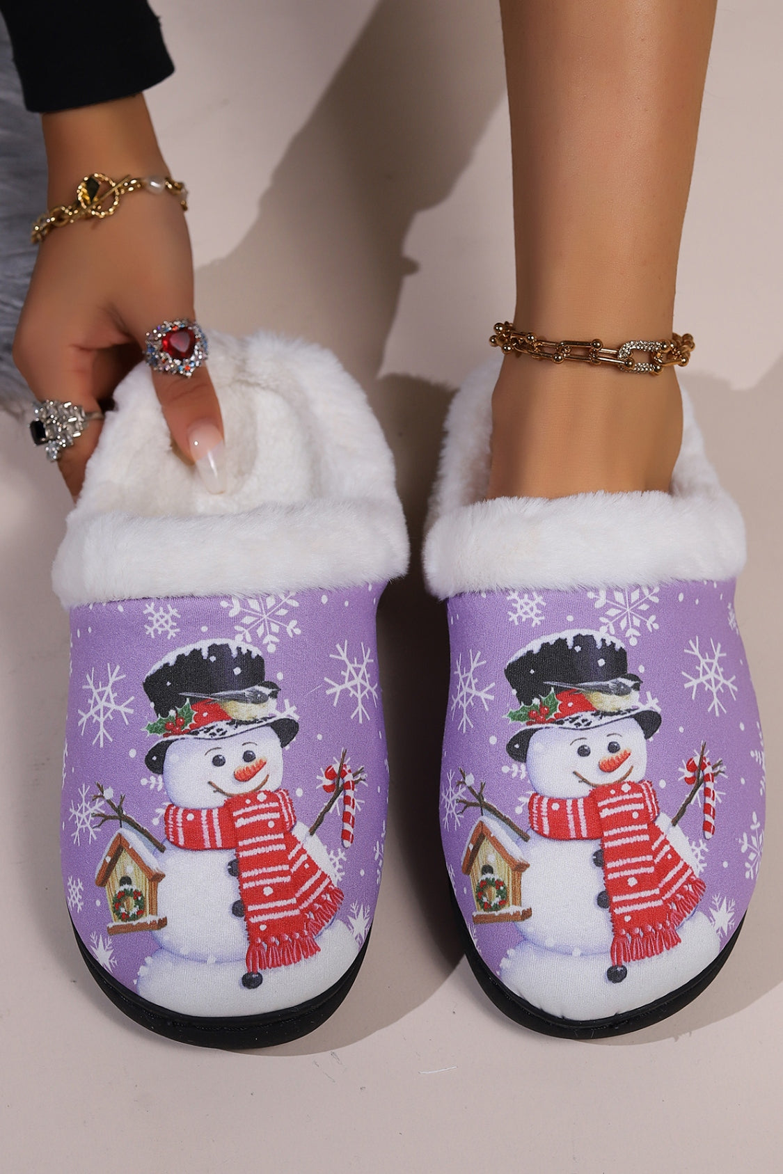 Outfit Flow - Snowman Round Toe Faux Fur Slippers