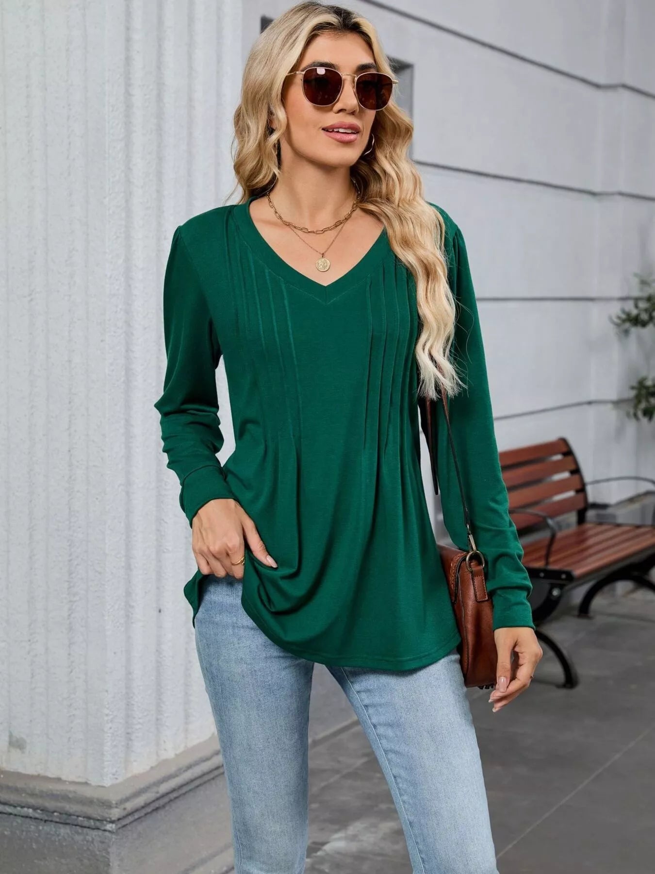V-Neck Long Sleeve Relaxed Fit T-Shirt OutfitFlow
