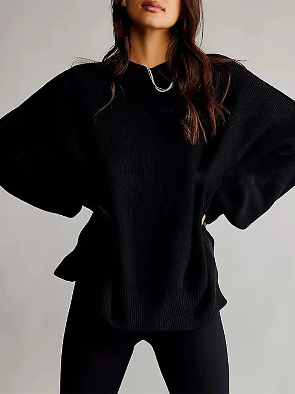 Round Neck Long Sleeve Sweater OutfitFlow