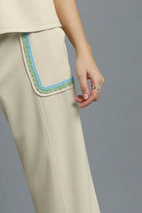 Umgee Drawstring Wide Leg Pants with Scallop Trim Detail OutfitFlow