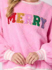Rhinestone Merry Christmas Round Neck Sweatshirt OutfitFlow