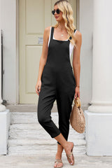 Square Neck Wide Strap Cropped Overalls OutfitFlow