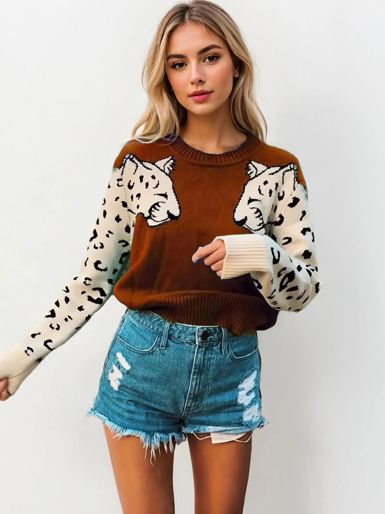 Leopard Round Neck Sweater OutfitFlow