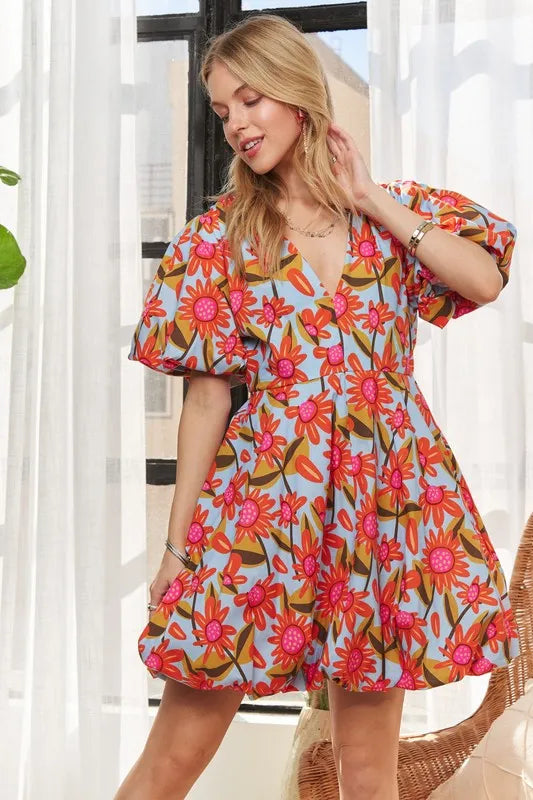 ADORA Puff Sleeve Floral Dress OutfitFlow