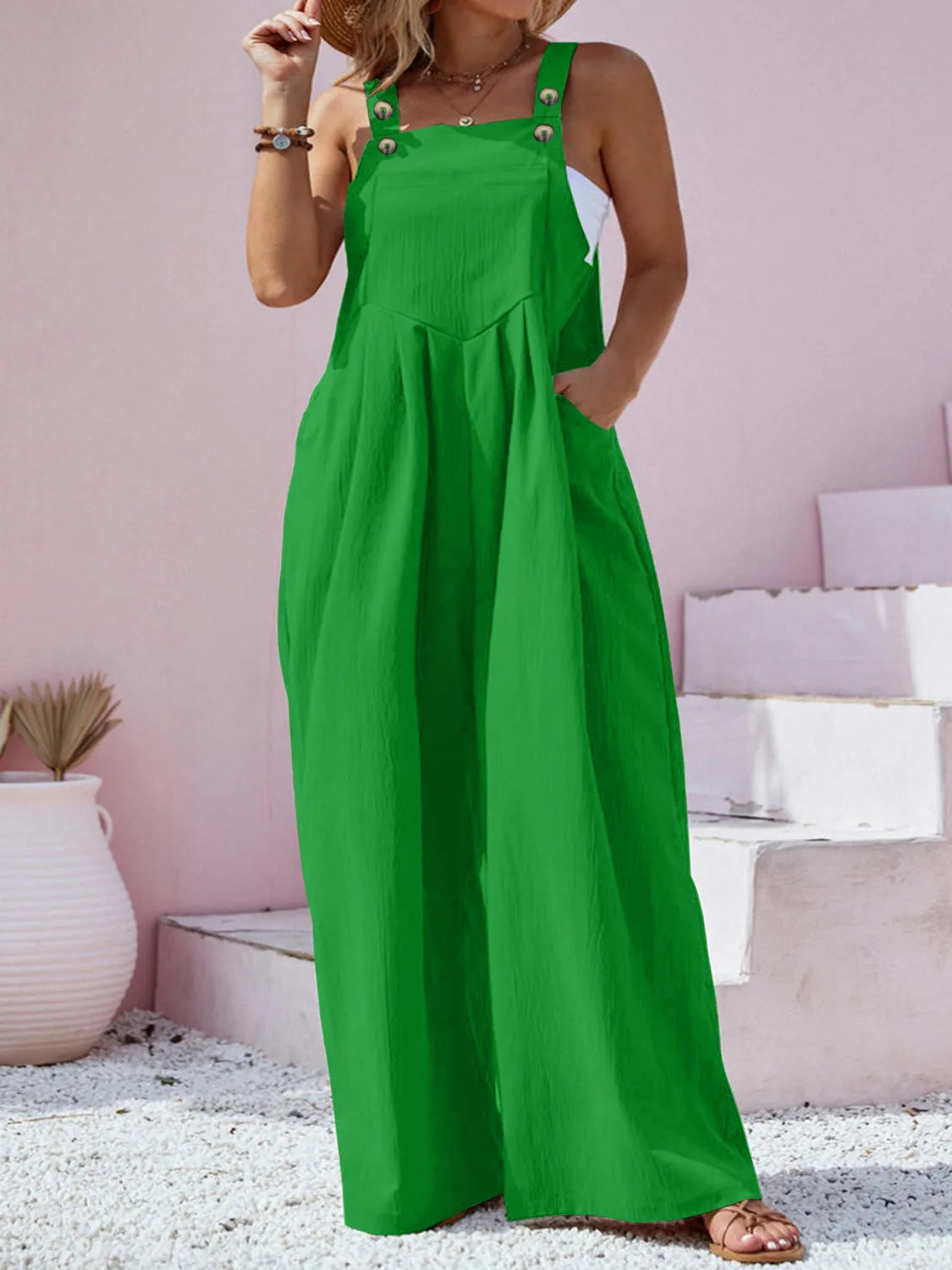 Plus Size Square Neck Wide Leg Overalls OutfitFlow