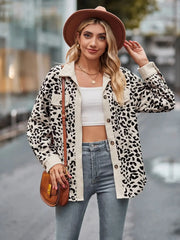 Leopard Print Button-Up Contrast Shacket Khaki OutfitFlow