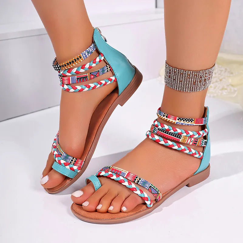 Toe Loop Flats Sandals Pastel Blue OutfitFlow