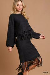 Umgee Crochet Knit Crop Top with Frey Hem OutfitFlow