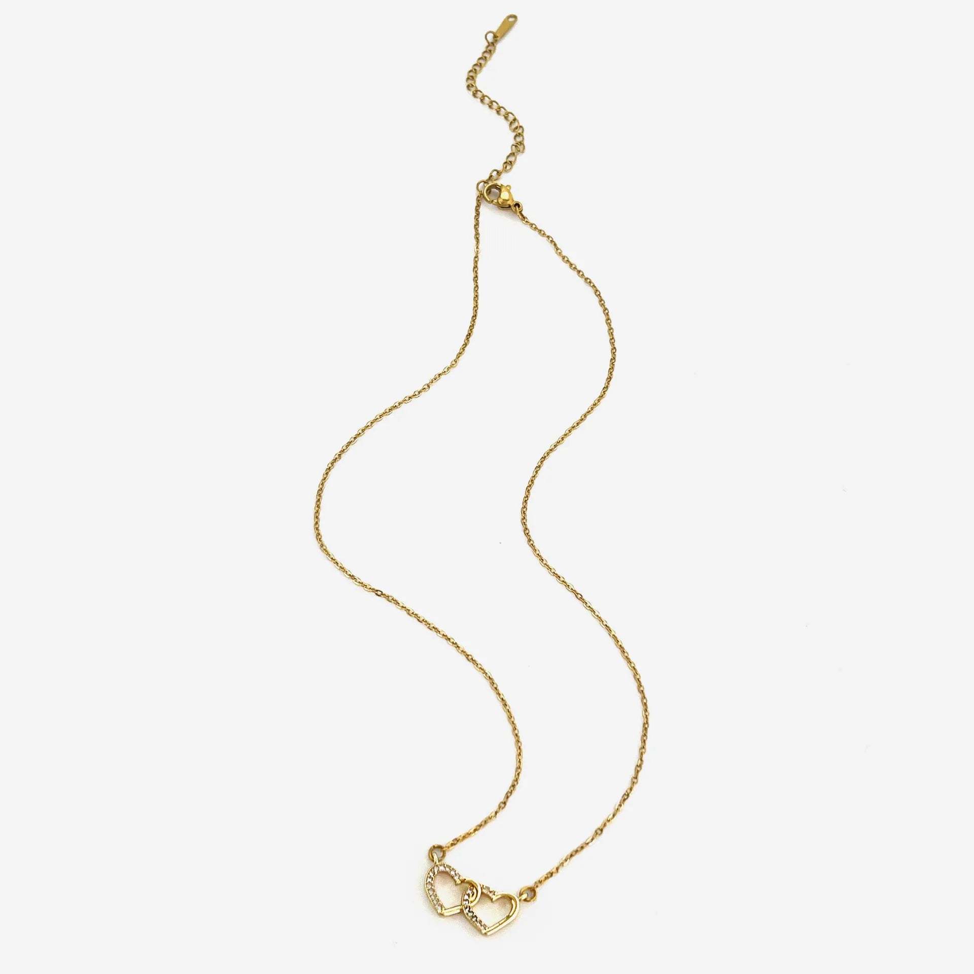18K Gold-Plated Double Heart Inlaid Zircon Necklace OutfitFlow