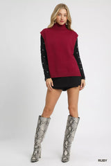Umgee High-Low Turtleneck Sleeveless Sweater Top OutfitFlow
