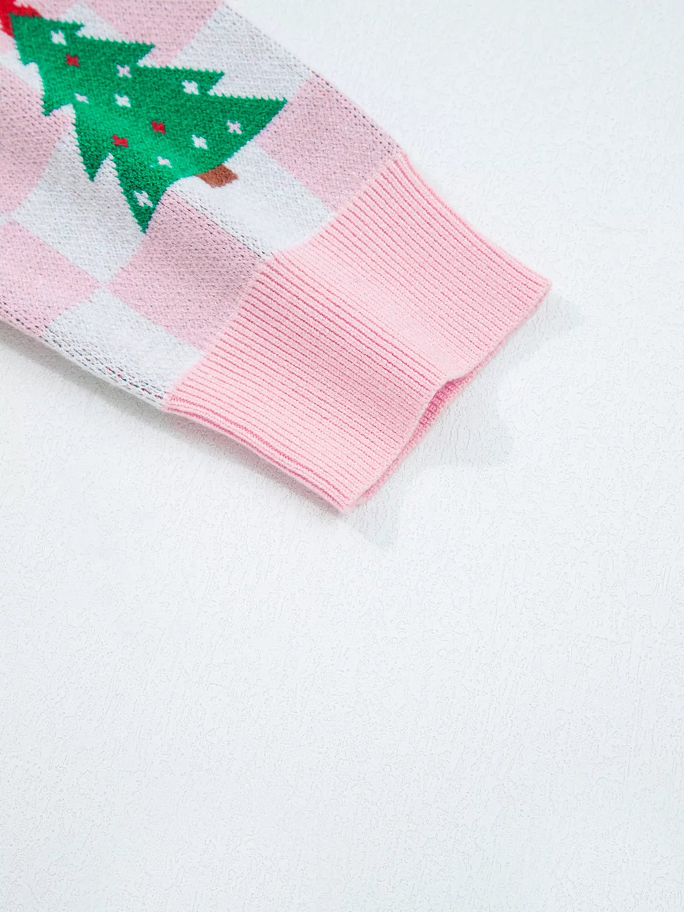 Christmas Tree Pattern Checkered Button V Neck Cardigan OutfitFlow