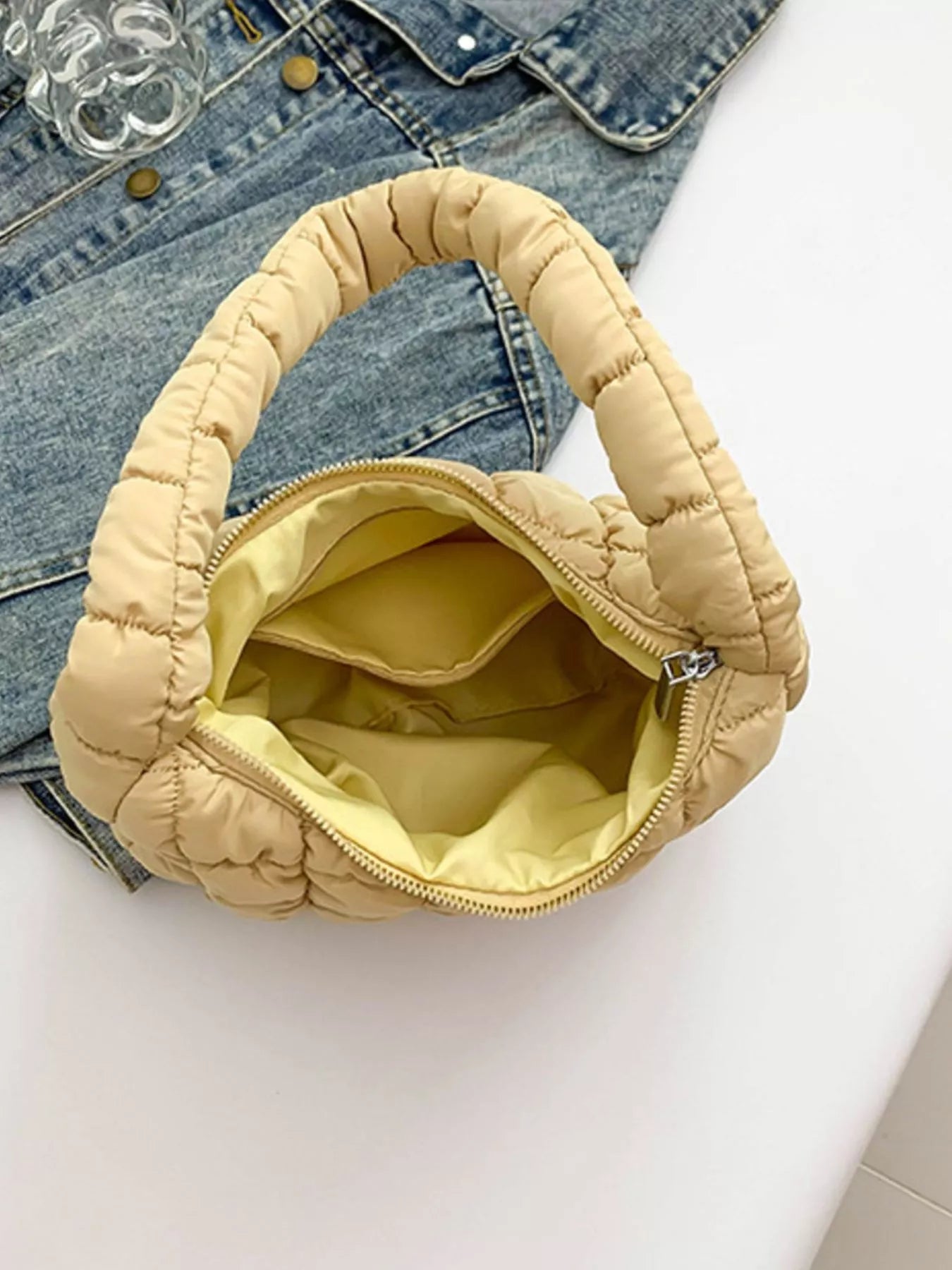 Quilted Ruched Shoulder Bag OutfitFlow