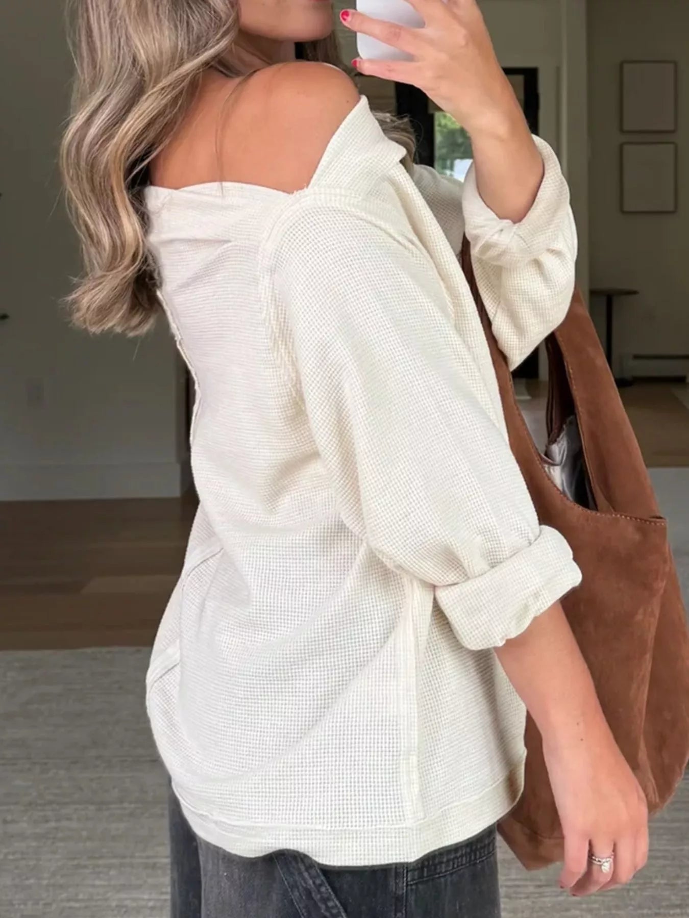 One Shoulder Long Sleeve Top Trendsi