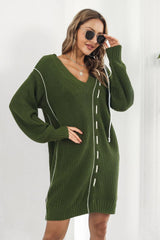 Contrast V-Neck Sweater Dress OutfitFlow