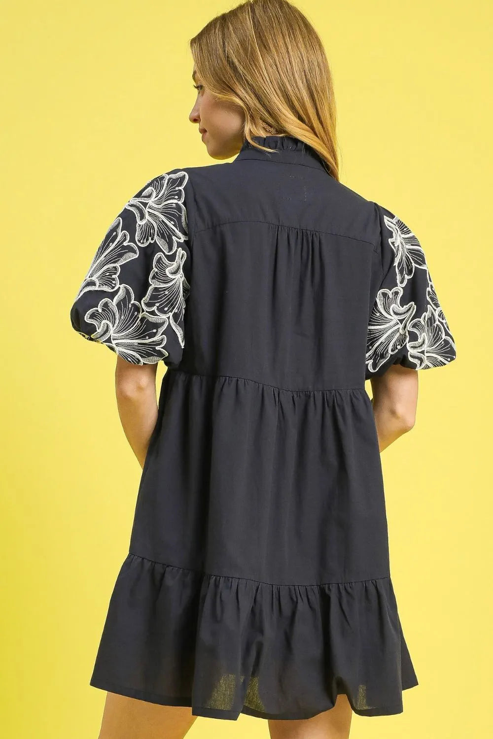 Umgee Tiered Embroidered Puff Sleeve Mini Dress OutfitFlow