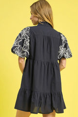 Umgee Tiered Embroidered Puff Sleeve Mini Dress OutfitFlow