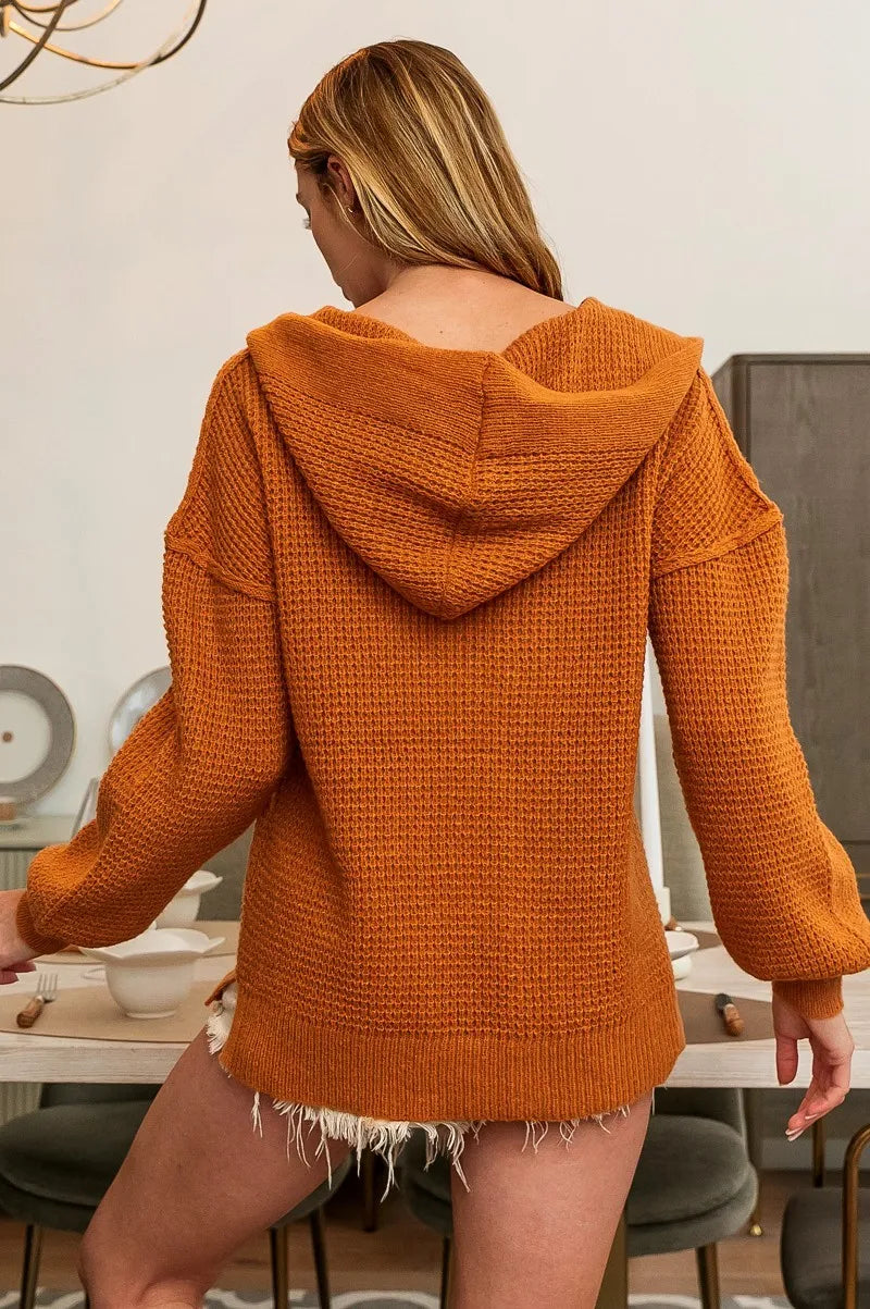 BiBi Raw Edge Detail V-Neck Sweater Hoodie OutfitFlow