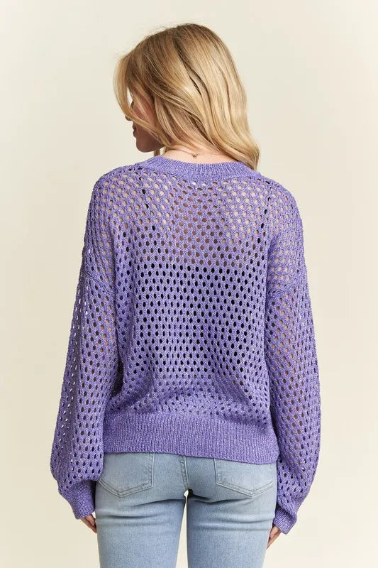 ADORA Round Neck Lurex Crochet Top OutfitFlow