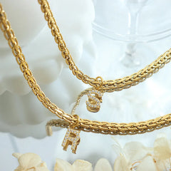 Brass Inlaid Zircon Letter Pendant Necklace OutfitFlow
