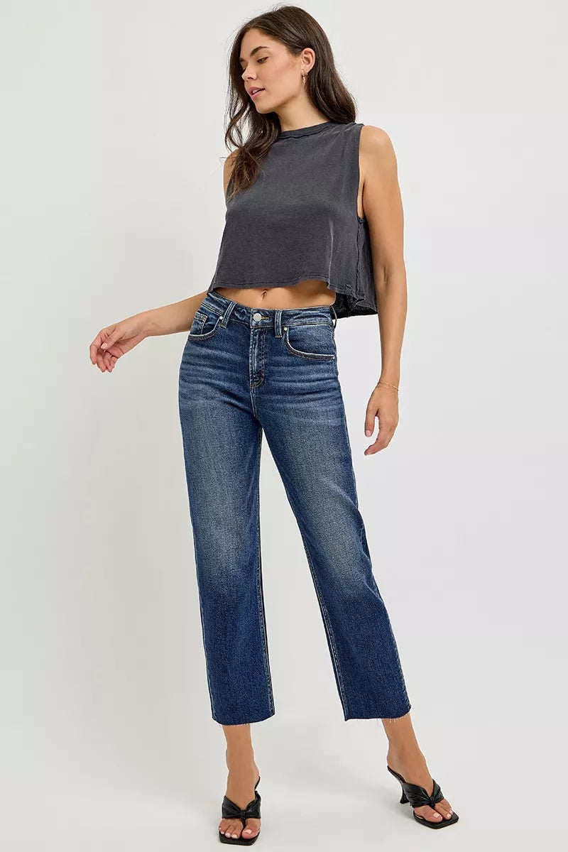 RISEN High Rise Slim Barrel Jeans OutfitFlow