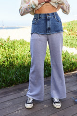 Outfit Flow - Davi & Dani Raw Hem Denim Patchwork Wide Leg Pants