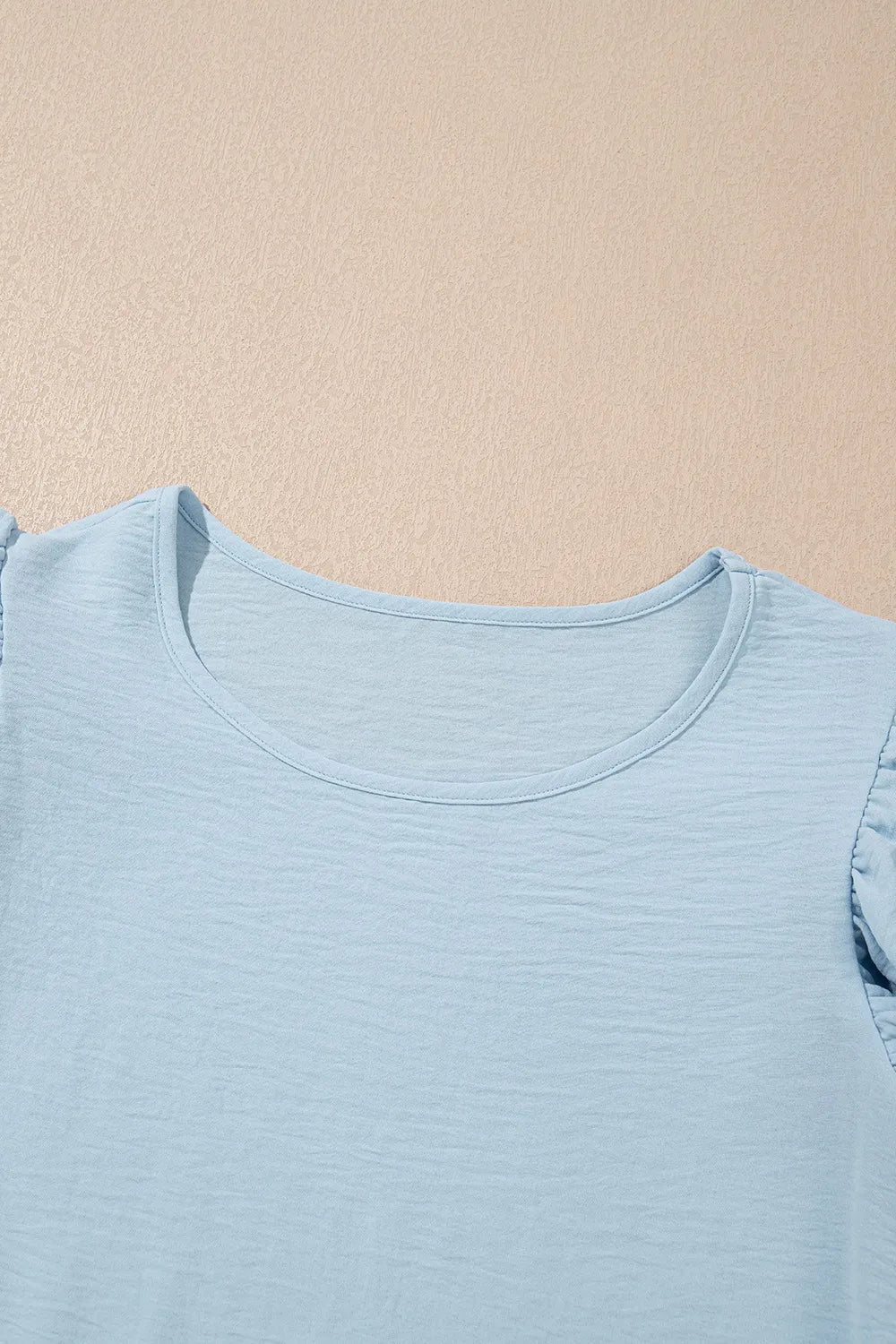 Solid Color Ruffled Short Sleeve Casual Blouse OutfitFlow