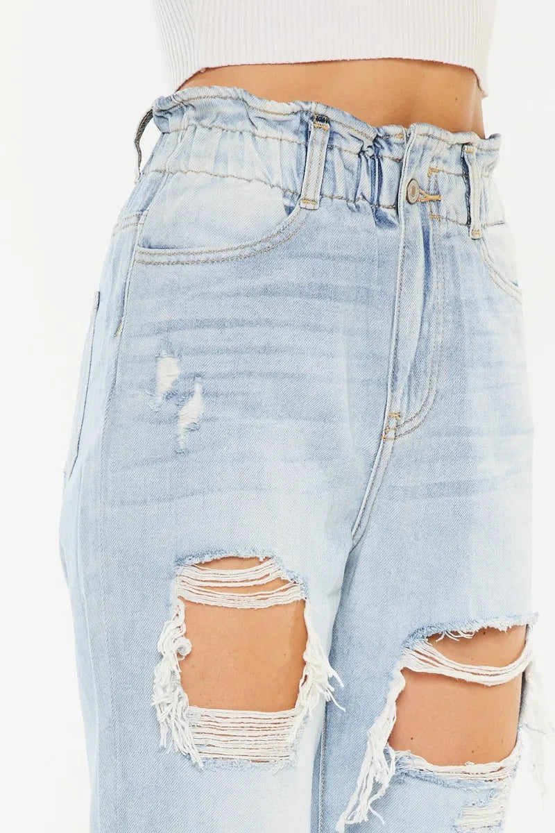 Kancan Open Pack Paperbag Mom Jeans OutfitFlow