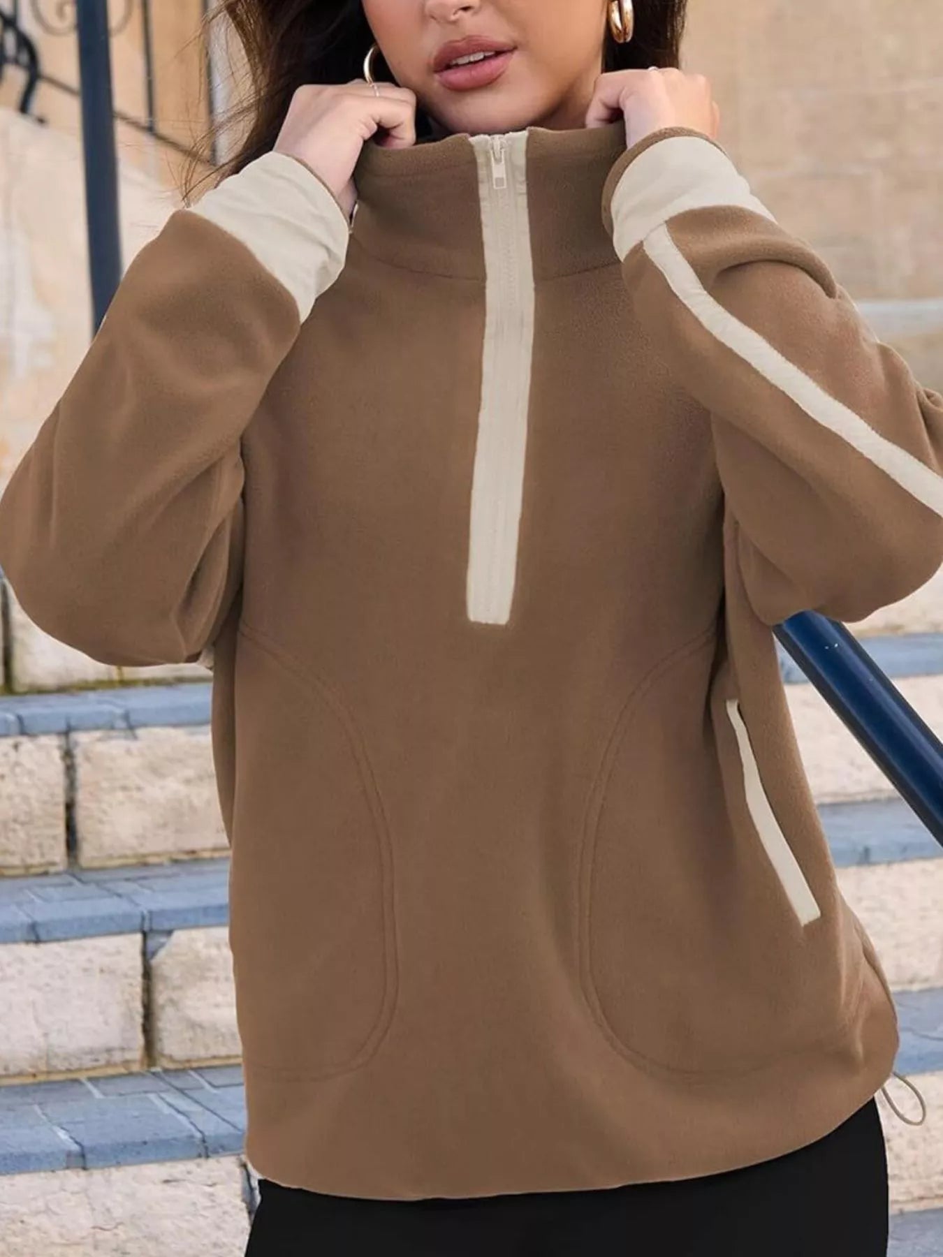 Half Zip Dropped Shoulder Sweatshirt OutfitFlow