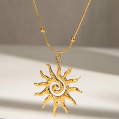 18K Gold-Plated Sun Pendant Necklace OutfitFlow