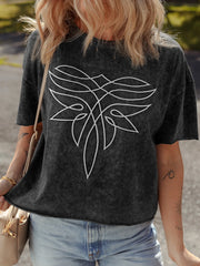 Floral Embroidered Mineral Wash Crew Neck T Shirt OutfitFlow