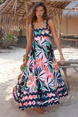 Printed Square Neck Wide Strap Dress OutfitFlow