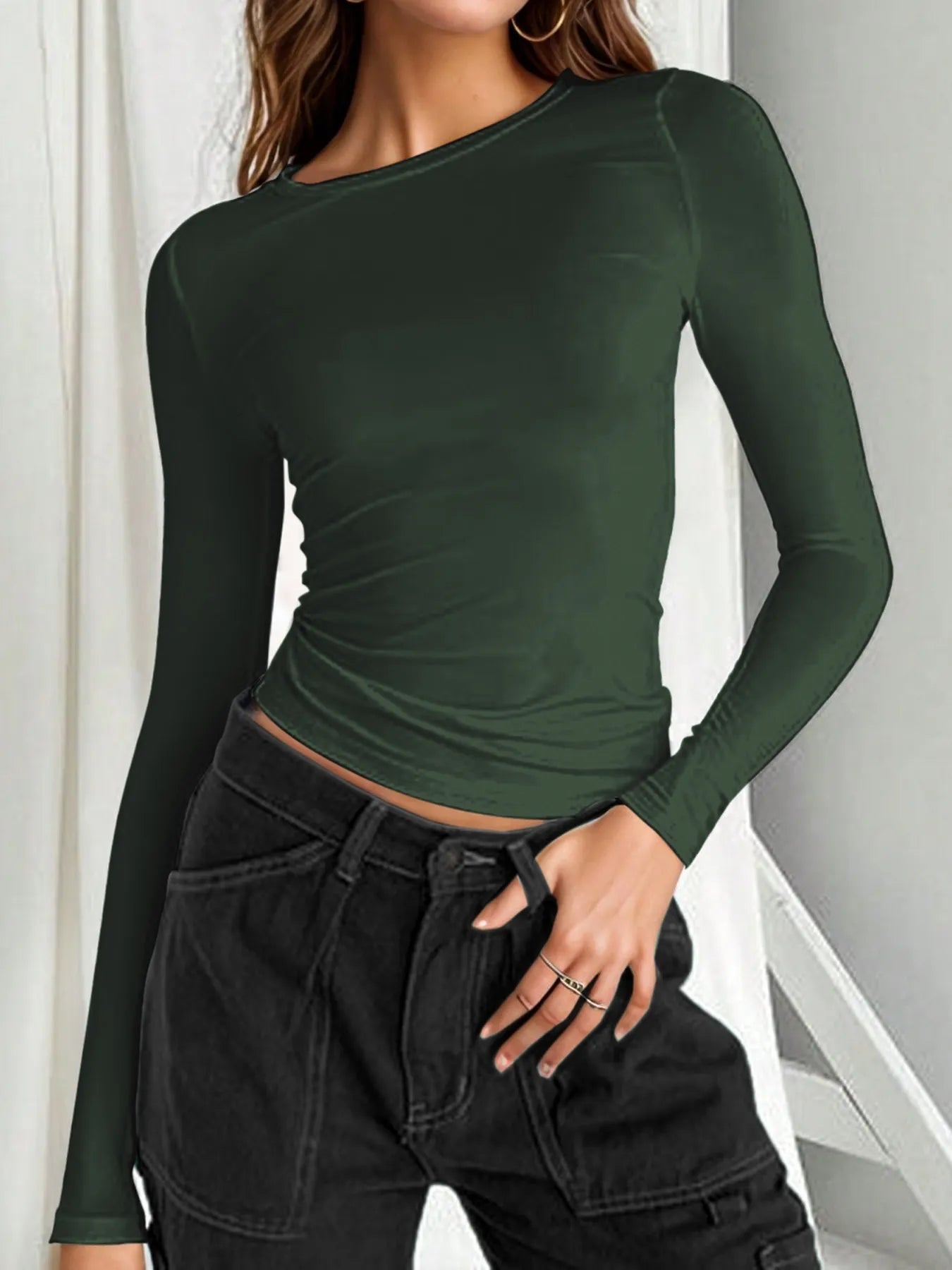 Long Sleeve Cropped T-Shirt OutfitFlow