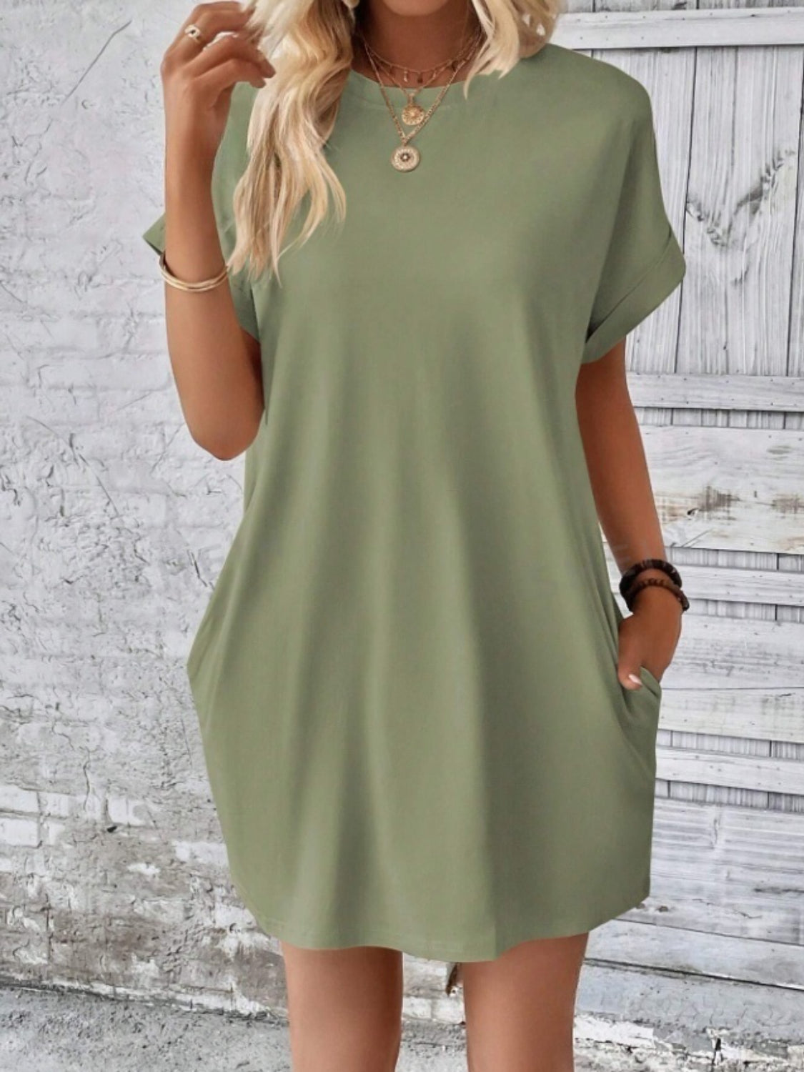 Short Sleeve Mini Tee Dress with Pockets OutfitFlow