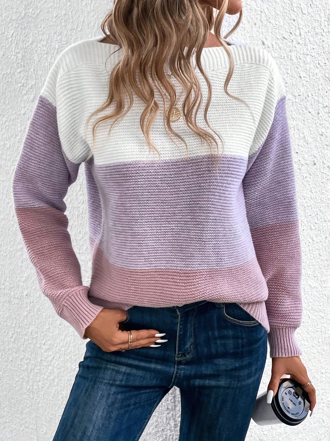 Outfit Flow - Color Block Boat Neck Sweater