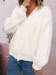 Fuzzy Button-Up Long Sleeve Cardigan OutfitFlow