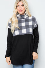 Outfit Flow - Celeste Full Size Pocketed Plaid Turtleneck Long Sleeve Blouse