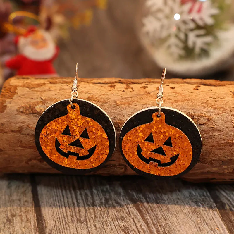 PU Leather Pumpkin Earrings OutfitFlow