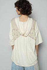 POL Lace-Up Hooded T-Shirt with Paisley Panel Detail OutfitFlow
