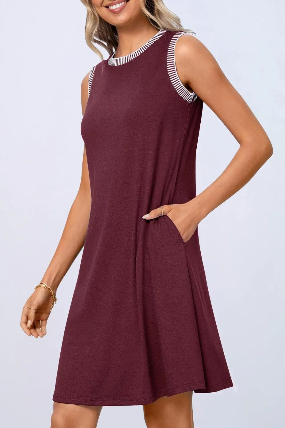 Round Neck Sleeveless Mini Tank Dress OutfitFlow
