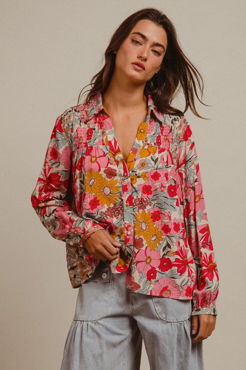 BiBi Woven Floral Printed Shirt Top OutfitFlow