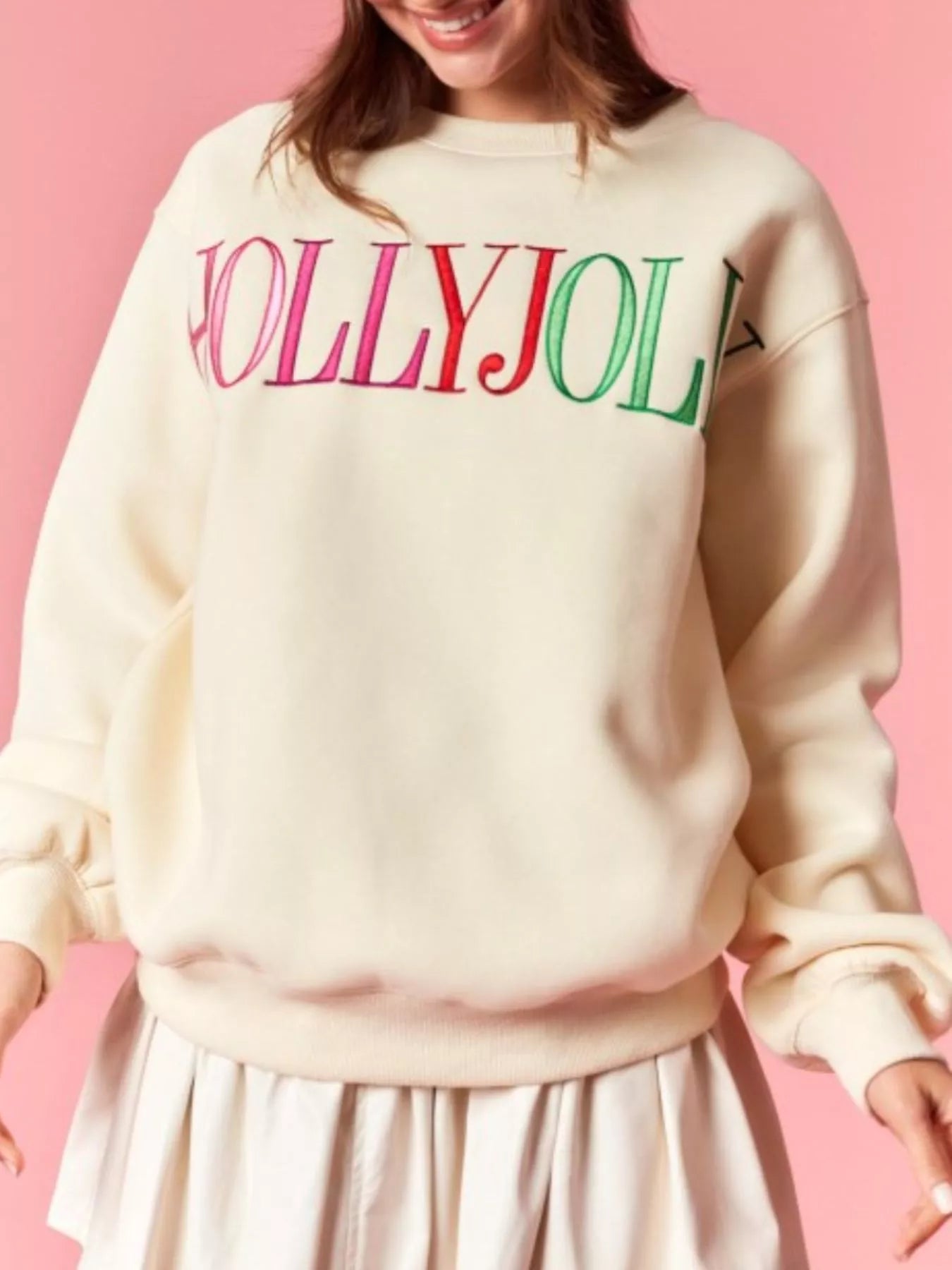 Holly Jolly Crew Neck Christmas Sweatshirt OutfitFlow