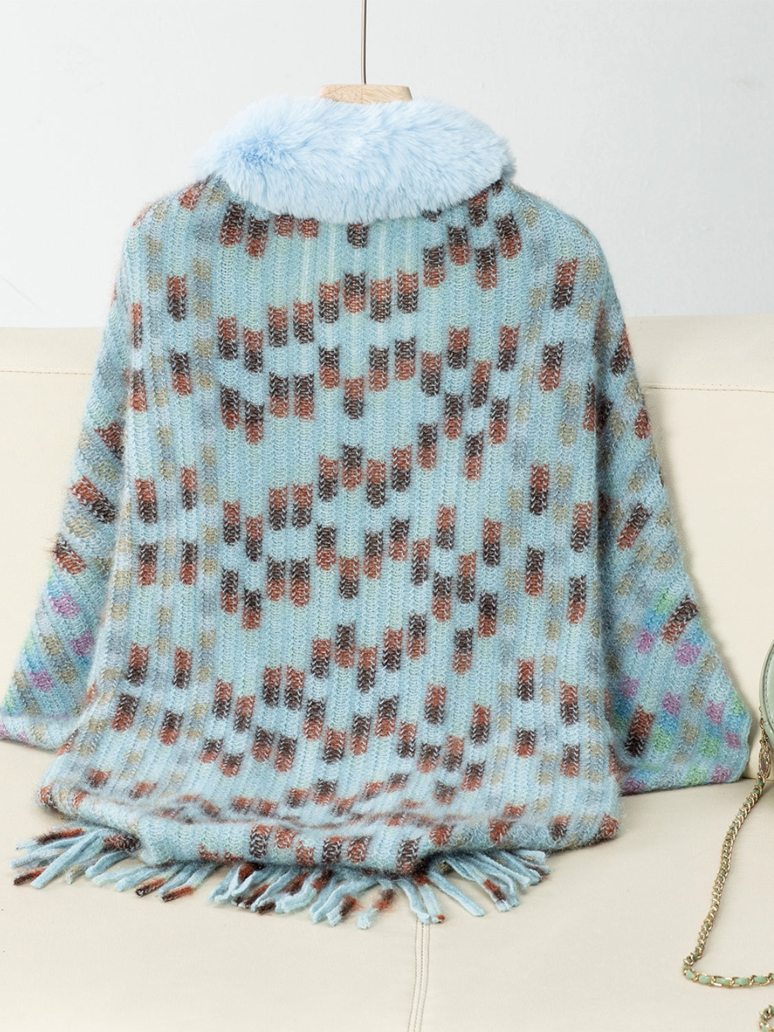 Outfit Flow - Fringe Fuzzy Open Front Poncho