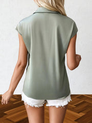 Johnny Collar Short Sleeve Blouse OutfitFlow