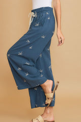 Umgee Full Size Lace Drawstring Embroidered Bow Wide Leg Pants Plus Size OutfitFlow