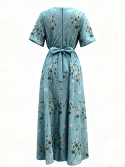 Floral Surplice Short Sleeve Dress OutfitFlow