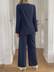 Button Up Blazer & Wide Leg Pants Set OutfitFlow