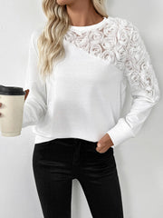 Rose Embroidered Long Sleeve Sweatshirt White OutfitFlow