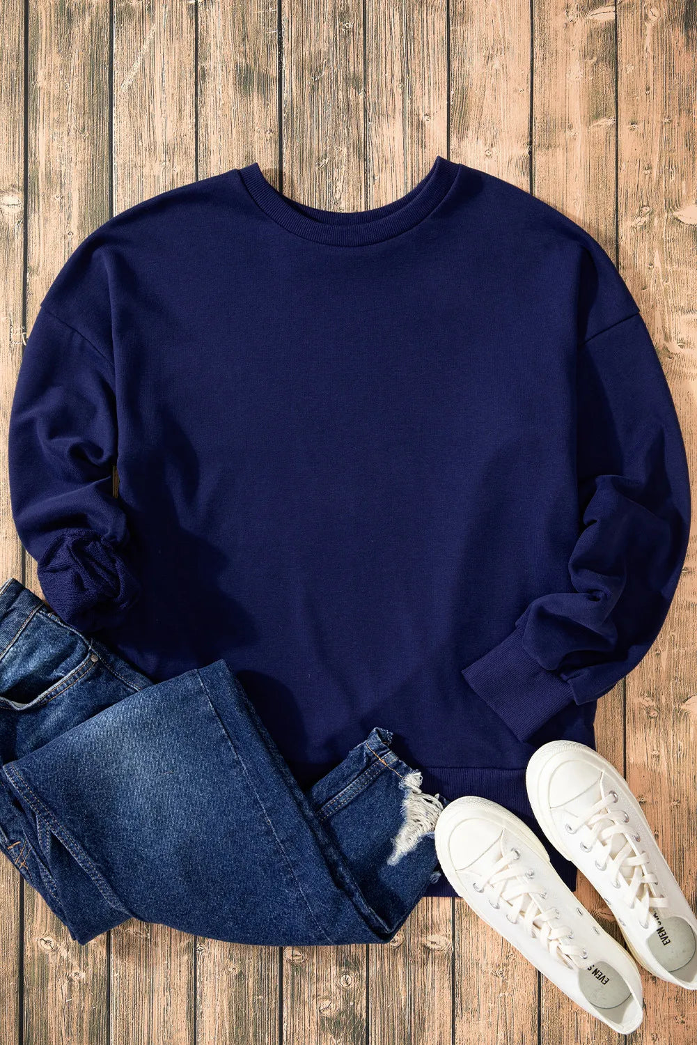 Outfit Flow - High-Low Round Neck Long Sleeve Sweatshirt