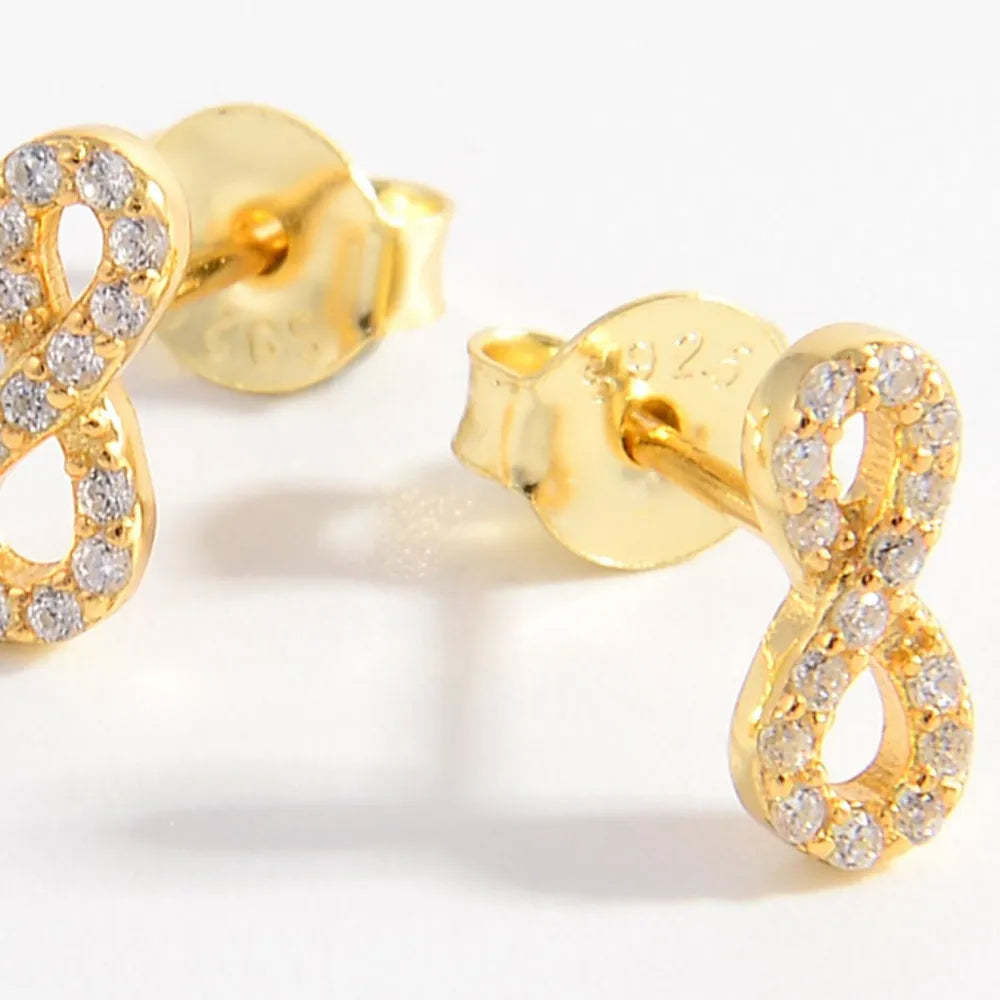 925 Sterling Silver Zircon Number 8 Stud Earrings OutfitFlow